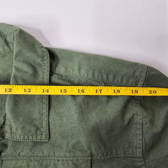 J.Crew Popover Shirt Cotton Linen Blend Green Long Sleeve Buttoned Cropped Sz M - Picture 7 of 12